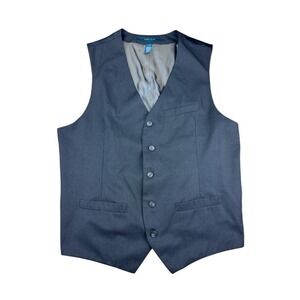 Perry Ellis Suit Vest Mens Large L Black Tan Birdseye Weave 5-Button Formal Vest